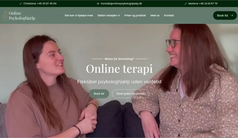 Hjemmesiden til Online Psykologhjælp, designet af MF WebDesign